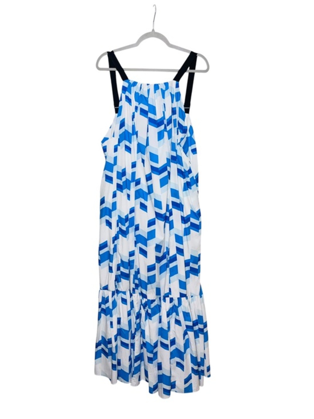Peter Som for Anthropologie Larissa Tiered Maxi Dress Cotton lined blue & white